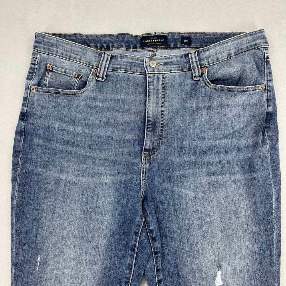 Lucky Brand Emma Crop Jeans Womens 20W Blue Medium Wash Distressed Raw Hem Denim - Picture 2 of 16